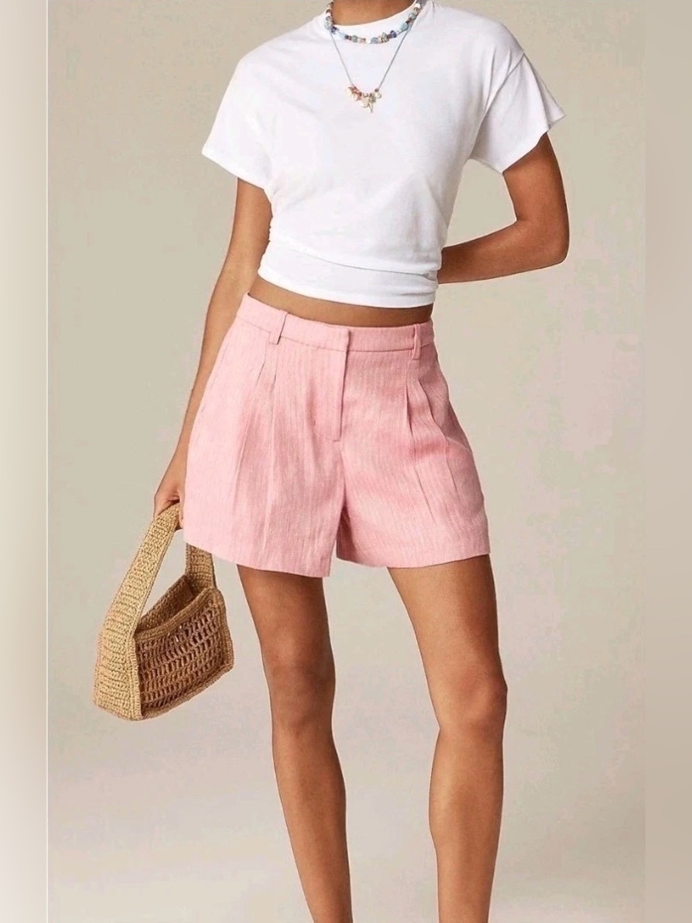 NWT J.Crew Pink Herringbone Linen Blend Pleated Shorts CI585 Womens Size 14